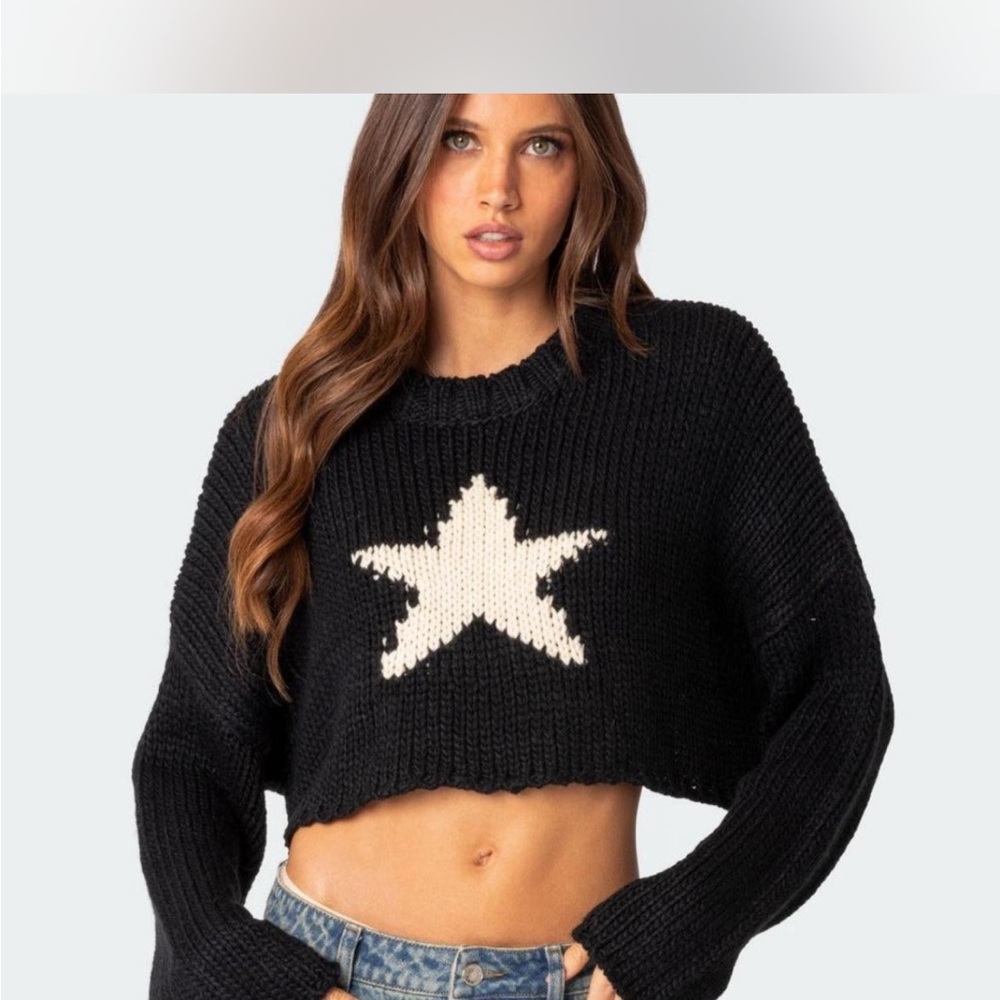 Edikted Black and White Star Crew Neck Sweater